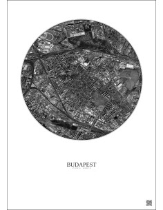 Affiche Budapest – Poster vue satellite 2.5km N&B | Gravura – Fond clair 2