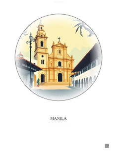 Affiche Manila – Poster illustration vintage – San Agustin Church | Gravura – Fond clair