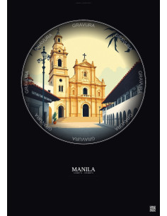 Affiche Manila – Poster illustration vintage – San Agustin Church | Gravura – Fond foncé