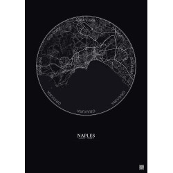 Affiche Naples – Poster carte de ville 10km | Gravura – Fond foncé