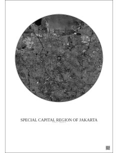 Affiche Special Capital Region Of Jakarta – Poster vue satellite 10km N&B | Gravura – Fond clair 2