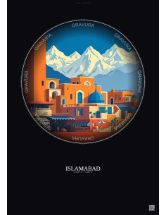 Islamabad Vintage Travel Poster – Lok Virsa Museum | Gravura – Dark background