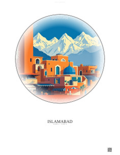 Islamabad Vintage Travel Poster – Lok Virsa Museum | Gravura – Light background