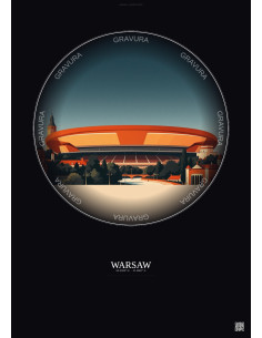 Affiche Warsaw – Poster illustration vintage – Kazimierz Gorski National Stadium | Gravura – Fond foncé