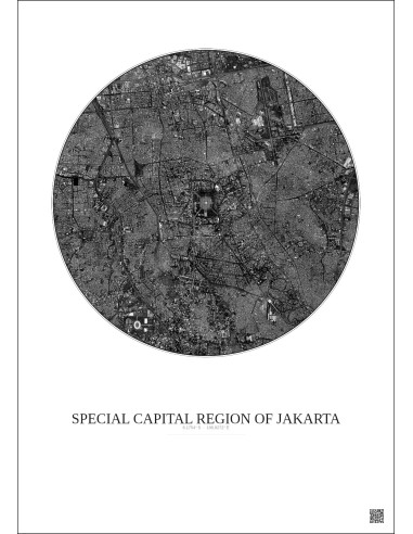 Affiche Special Capital Region Of Jakarta – Poster vue satellite 6km N&B | Gravura – Fond clair