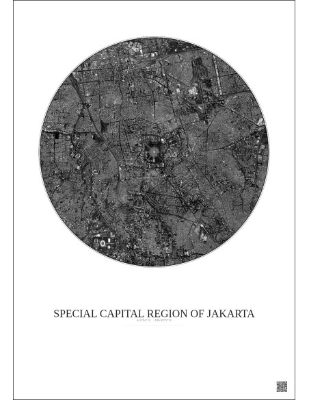 Affiche Special Capital Region Of Jakarta – Poster vue satellite 6km N&B | Gravura – Fond clair