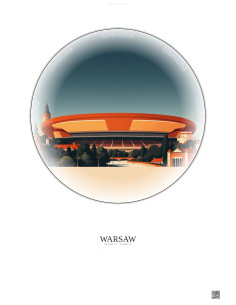 Affiche Warsaw – Poster illustration vintage – Kazimierz Gorski National Stadium | Gravura – Fond clair