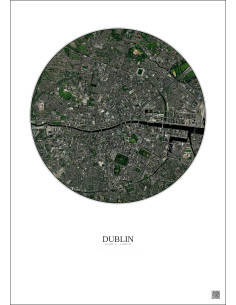 Affiche Dublin – Poster vue satellite 2.5km Couleur | Gravura – Fond clair 2