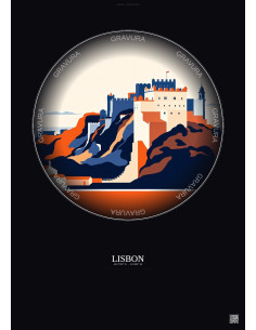 Affiche Lisbon – Poster illustration vintage – Castelo De Sao Jorge | Gravura – Fond foncé