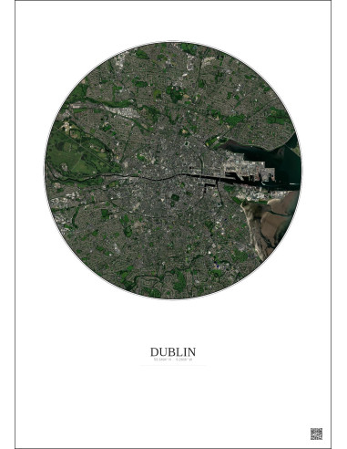 Dublin Satellite View Poster 6km Color | Gravura – Light background