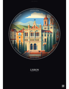 Affiche Lisbon – Poster illustration vintage – Jeronimos Monastery | Gravura – Fond foncé