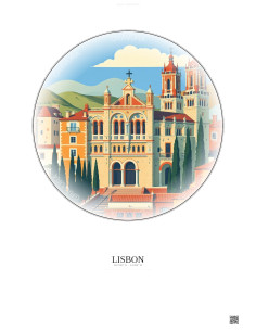Affiche Lisbon – Poster illustration vintage – Jeronimos Monastery | Gravura – Fond clair