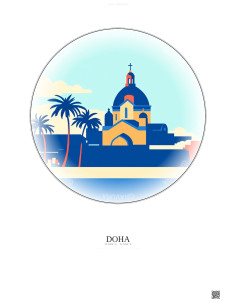 Doha Vintage Travel Poster – Catholic Church Of Our Lady Of The Rosary | Gravura – Light background