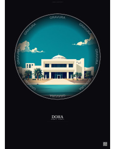 Doha Vintage Travel Poster – Museum Of Islamic Art | Gravura – Dark background