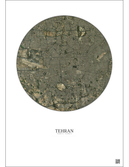 Tehran Satellite View Poster 10km Color | Gravura – Light background