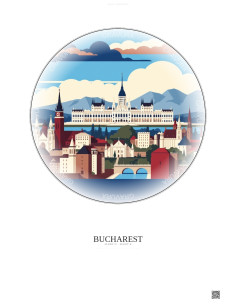 Affiche Bucharest – Poster illustration vintage – Bucharest | Gravura – Fond clair