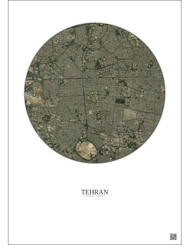 Tehran Satellite View Poster 6km Color | Gravura – Light background