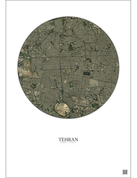 Tehran Satellite View Poster 6km Color | Gravura – Light background