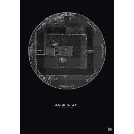 Affiche Angkor Wat – Poster vue satellite 1km N&B | Gravura – Fond foncé