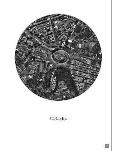 Colisee Satellite View Poster 0.5km B&W | Gravura – Light background