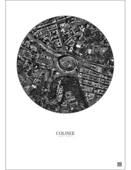 Colisee Satellite View Poster 0.5km B&W | Gravura – Light background