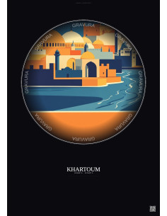 Affiche Khartoum – Poster illustration vintage – Khartoum | Gravura – Fond foncé