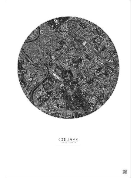 Colisee Satellite View Poster 2.5km B&W | Gravura – Light background