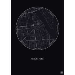 Affiche Phnom Penh – Poster carte de ville 2.5km | Gravura – Fond foncé