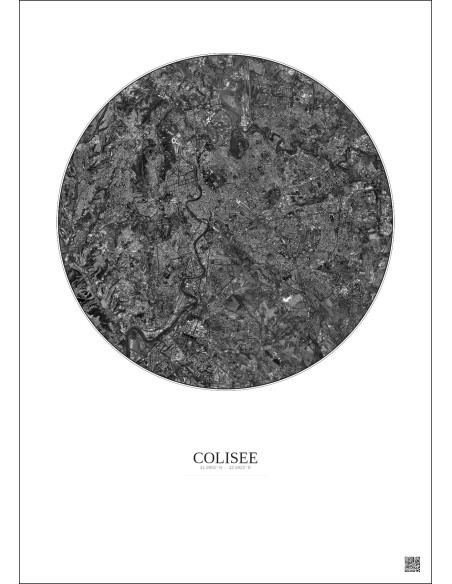 Colisee Satellite View Poster 10km B&W | Gravura – Light background