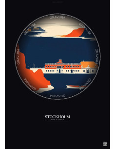 Affiche Stockholm – Poster illustration vintage – Nationalmuseum | Gravura – Fond foncé