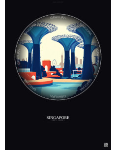 Singapore Vintage Travel Poster – Gardens By The Bay | Gravura – Dark background