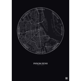 Affiche Phnom Penh – Poster carte de ville 6km | Gravura – Fond foncé