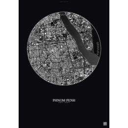 Affiche Phnom Penh – Poster vue satellite 2.5km N&B | Gravura – Fond foncé