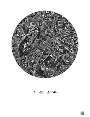 Affiche Forum Romain – Poster vue satellite 0.5km N&B | Gravura – Fond clair