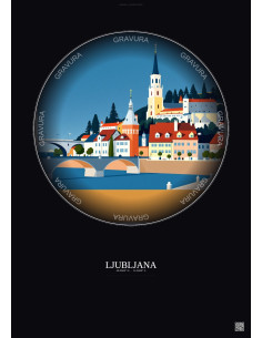 Affiche Ljubljana – Poster illustration vintage – Ljubljana | Gravura – Fond foncé