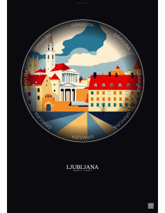 Affiche Ljubljana – Poster illustration vintage – National Gallery Of Slovenia | Gravura – Fond foncé