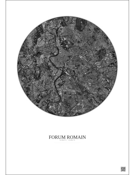Forum Romain Satellite View Poster 5km B&W | Gravura – Light background