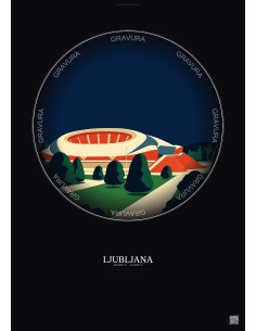 Affiche Ljubljana – Poster illustration vintage – Stozice Stadium | Gravura – Fond foncé