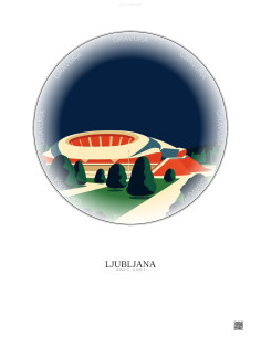 Affiche Ljubljana – Poster illustration vintage – Stozice Stadium | Gravura – Fond clair