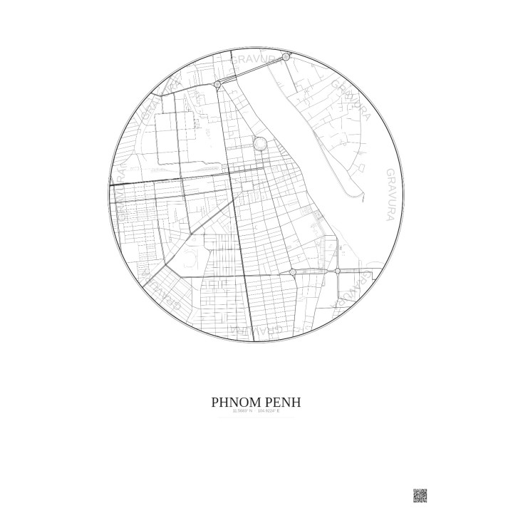 Affiche Phnom Penh – Poster carte de ville 2.5km | Gravura – Fond clair