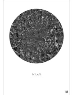 Milan Satellite View Poster 10km B&W | Gravura – Light background 2