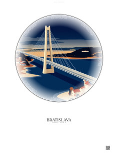 Affiche Bratislava – Poster illustration vintage – Bridge Of The Slovak National Uprising | Gravura – Fond clair