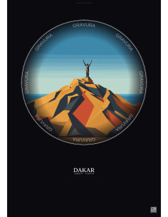 Dakar Vintage Travel Poster – African Renaissance Monument | Gravura – Dark background