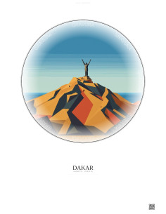 Dakar Vintage Travel Poster – African Renaissance Monument | Gravura – Light background