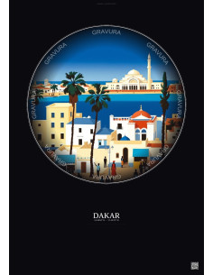 Dakar Vintage Travel Poster – Dakar | Gravura – Dark background