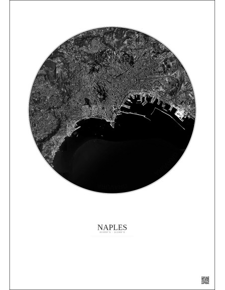 Naples Satellite View Poster 5km B&W | Gravura – Light background