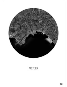 Naples Satellite View Poster 10km B&W | Gravura – Light background 2