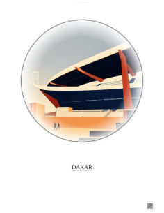 Dakar Vintage Travel Poster – Stade Leopold Sedar Senghor | Gravura – Light background