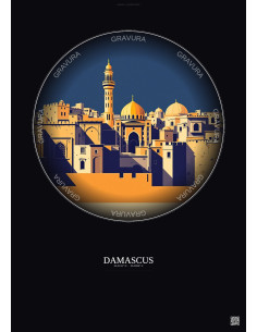 Affiche Damascus – Poster illustration vintage – Damascus | Gravura – Fond foncé