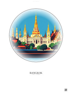 Affiche Bangkok – Poster illustration vintage – Grand Palace | Gravura – Fond clair